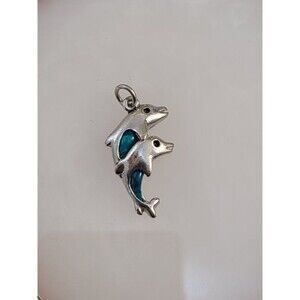 Dolphin Pendant Blue Enamel Double Dolphin Charm Ocean Animal Jewelry Gift